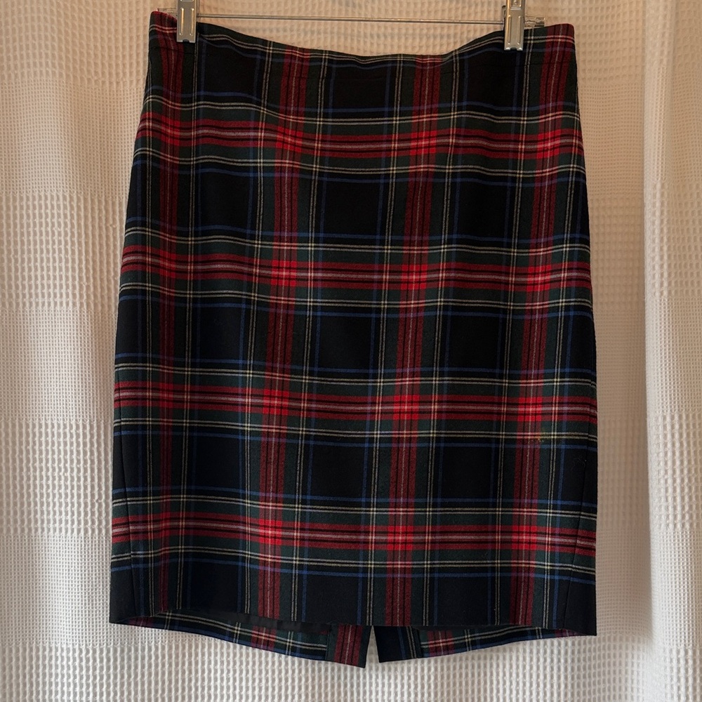 J. Crew Red and Black Plaid Pencil Skirt